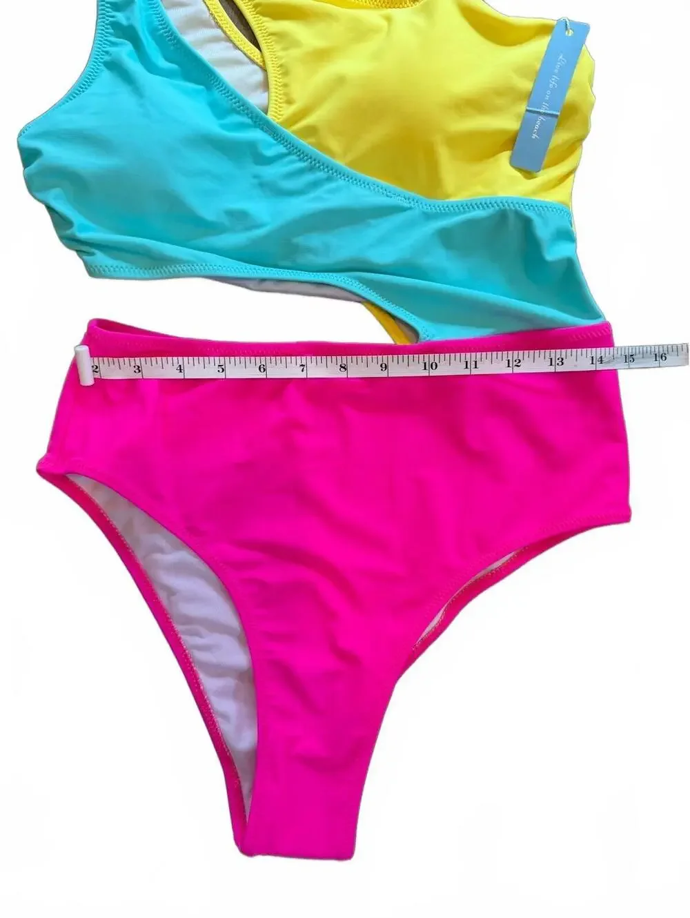 Trendy Colorblock One-Shoulder Cutout Swimsuit High Waist Cheeky Small NWT